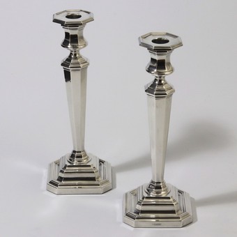 Antique Pair of Classical Style Silver Candlesticks by James Dixon & Sons Sheffield 1918