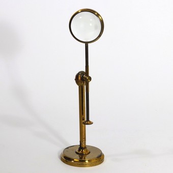 Antique Victorian Brass Bullseye Magnifying Glass On Stand c1890