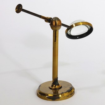 Antique Victorian Brass Bullseye Magnifying Glass On Stand c1890