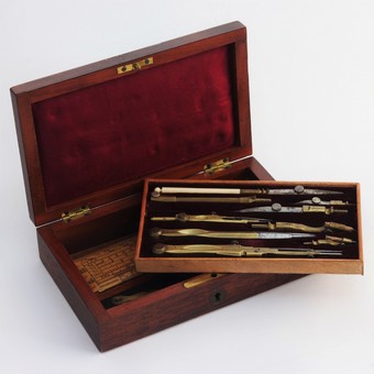 Antique 19th Century Mahogany Boxed Technical Drawing Instrument Set