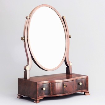 Antique Georgian Curl-Mahogany Serpentine Fronted Oval Dressing Table Mirror c1790