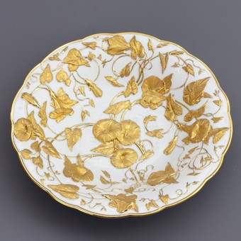 Antique Meissen Art Nouveau Relief Gilt Decorated Porcelain Dish c1900