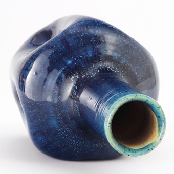 Antique Linthorpe Pottery Blue Streaked Dimpled Bottle Vase c1885