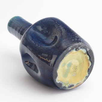 Antique Linthorpe Pottery Blue Streaked Dimpled Bottle Vase c1885