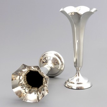 Antique Pair of Silver Trumpet Bud Vases by Horace Woodward London 1906