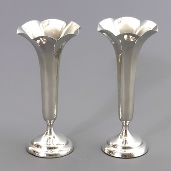 Antique Pair of Silver Trumpet Bud Vases by Horace Woodward London 1906