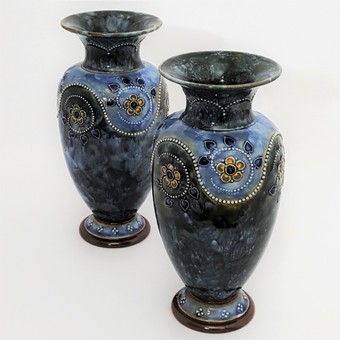 Antique Pair of Royal Doulton Stoneware Vases c1910