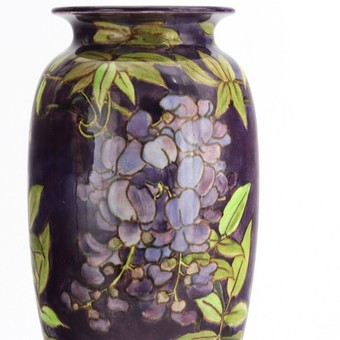 Antique Doulton Faience Art Nouveau Vase With Wisteria by Agnes Baigent c1903