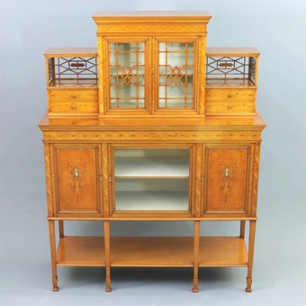 Antique Fine Satinwood and Marquetry Display / Side Cabinet by Gillows of London c1902