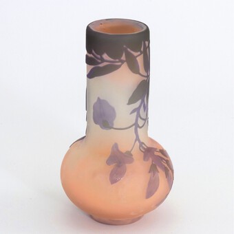 Antique Galle Art Nouveau Three-Colour Cameo Glass Vase with Flowering Wisteria c1900