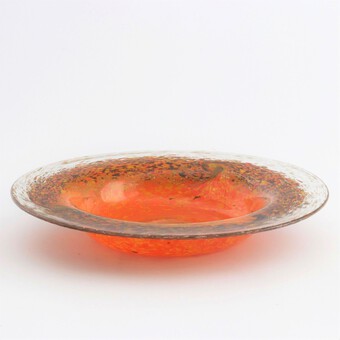 Antique Large Monart Bowl in Orange with Yellow, Bronze and Aventurine Inclusions c1930