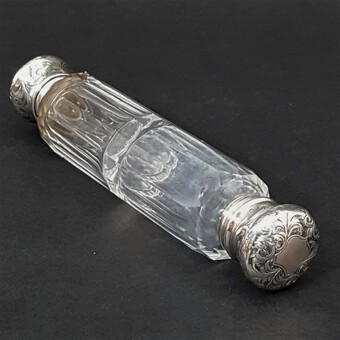 Antique Victorian Silver & Glass Double-Ended Scent Bottle