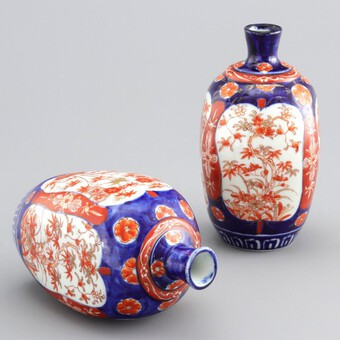 Antique Pair of Japanese Meiji Period Square Form Imari Vases c1890