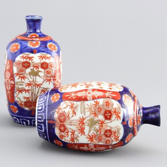 Antique Pair of Japanese Meiji Period Square Form Imari Vases c1890