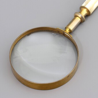 Antique Late Victorian Gilt Brass and Mother of Pearl Magnifying Glass c1890