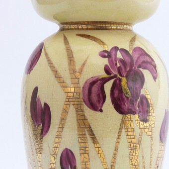 Antique Linthorpe Pottery Vase Decorated with Irises by Clara Pringle c1885
