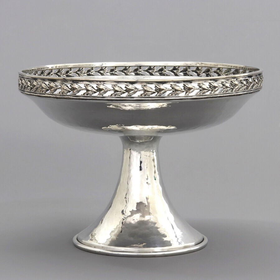Antique Arts & Crafts Planished Silver Plated Tazza Attributed to AE Jones & Co. c1905