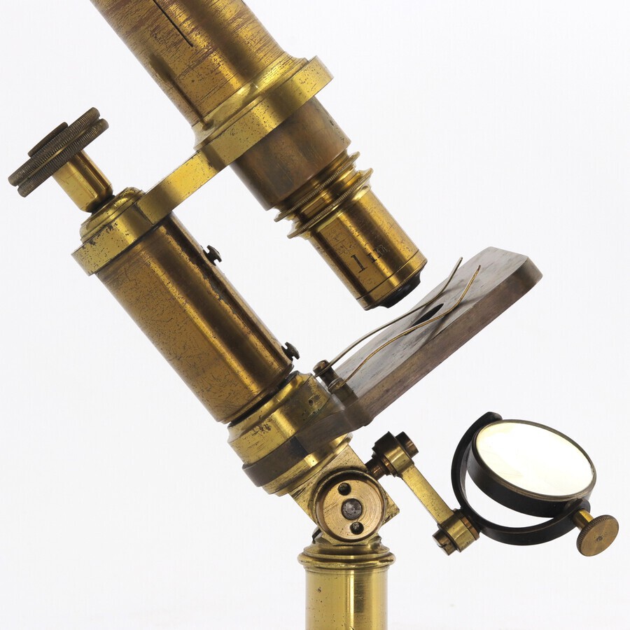 Antique Mahogany Cased Brass Monocular Microscope by Baker of London c1870