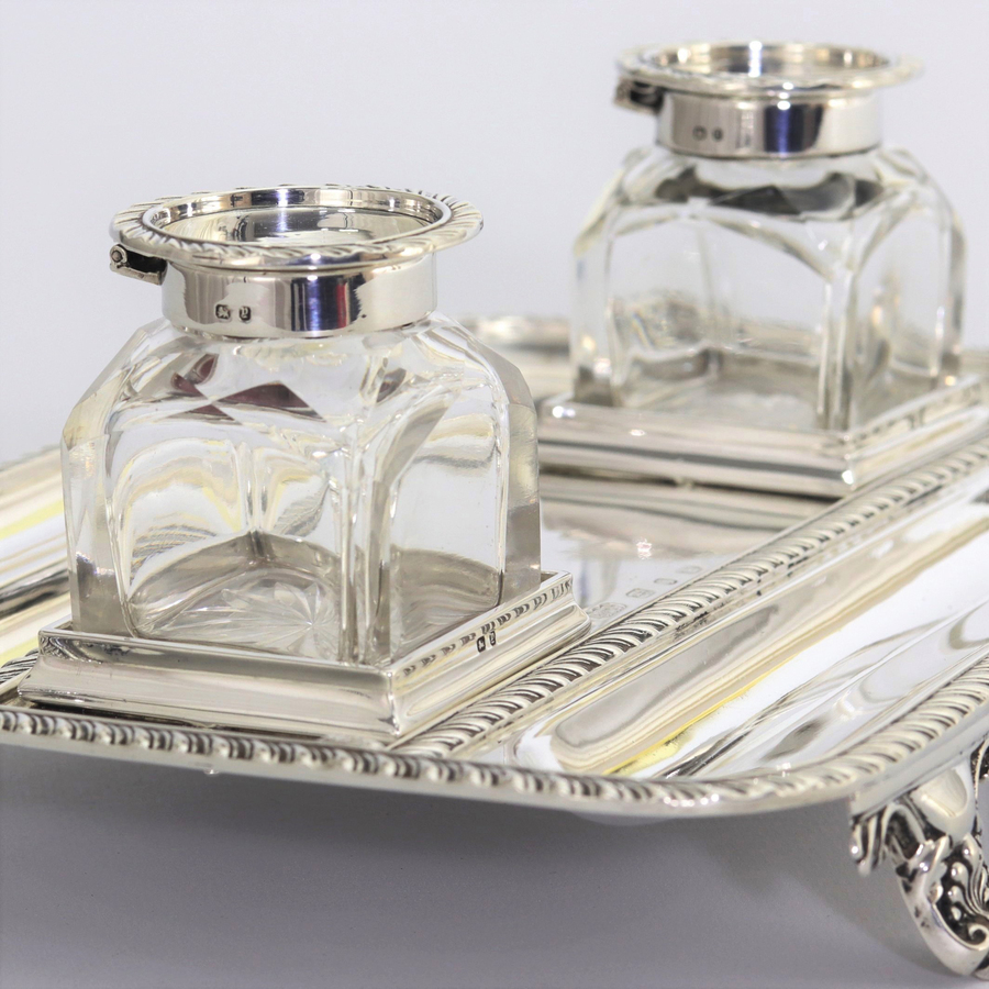 Quality Silver Inkstand with Twin Inkbottles by Elkington & Co. 1898