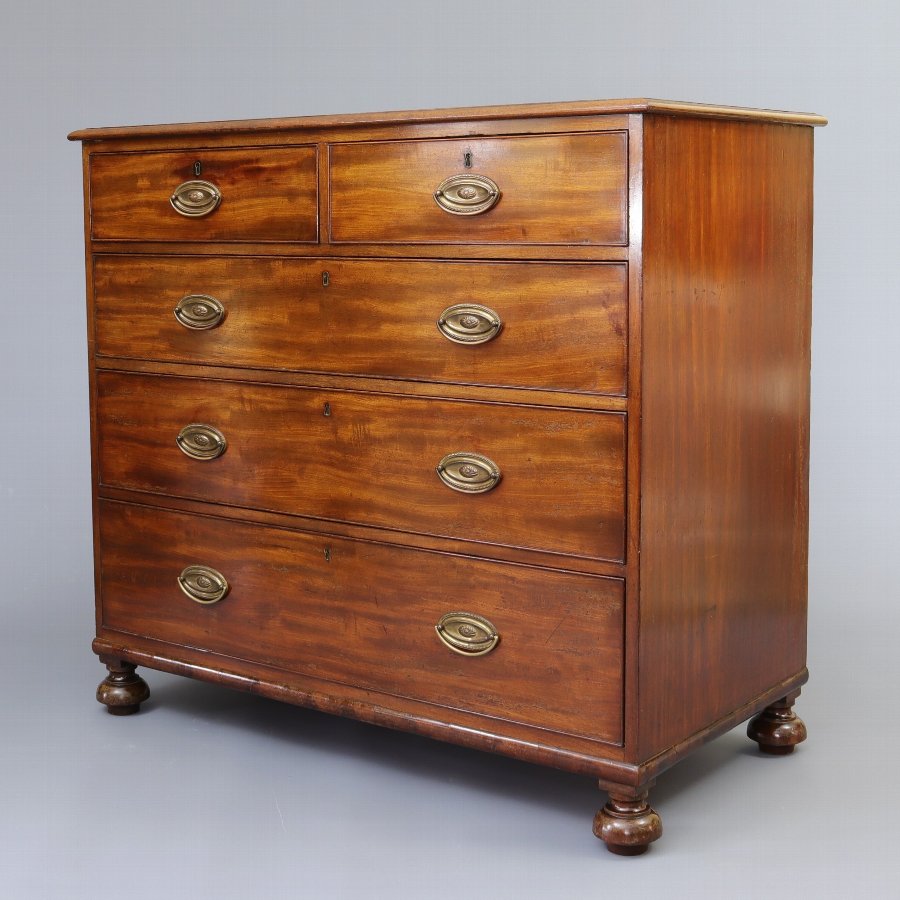 Antique Late Figured Mahogany Five Drawer Chest of Drawers
