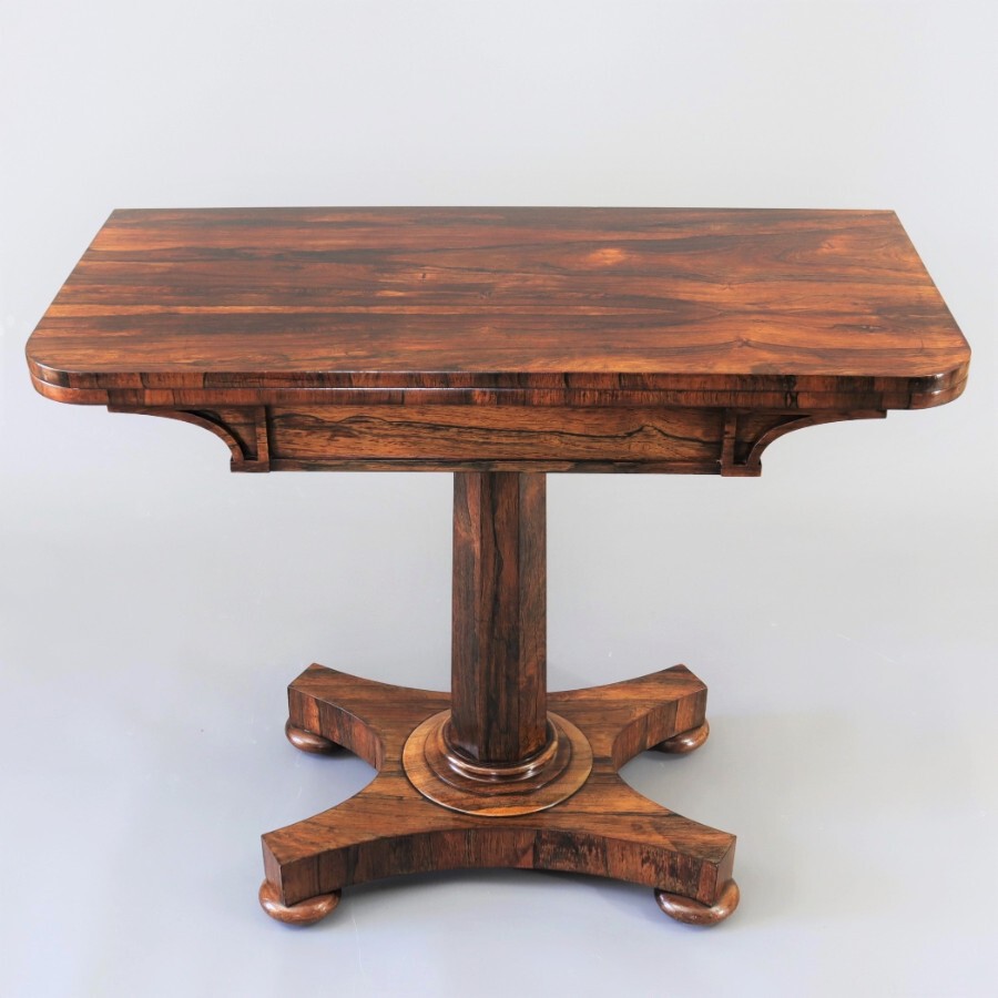 William IV Rosewood Fold-Over Pedestal Tea Table by J Kendell & Co
