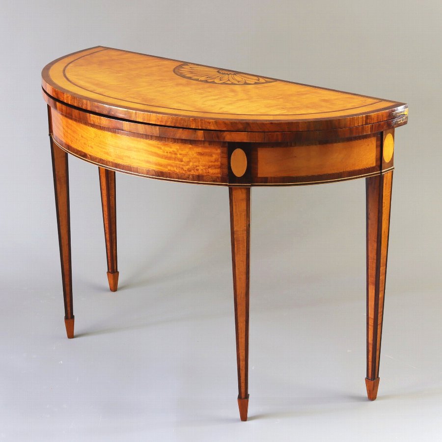 Fine George III Satinwood Inlaid Demi-Lune Card Table