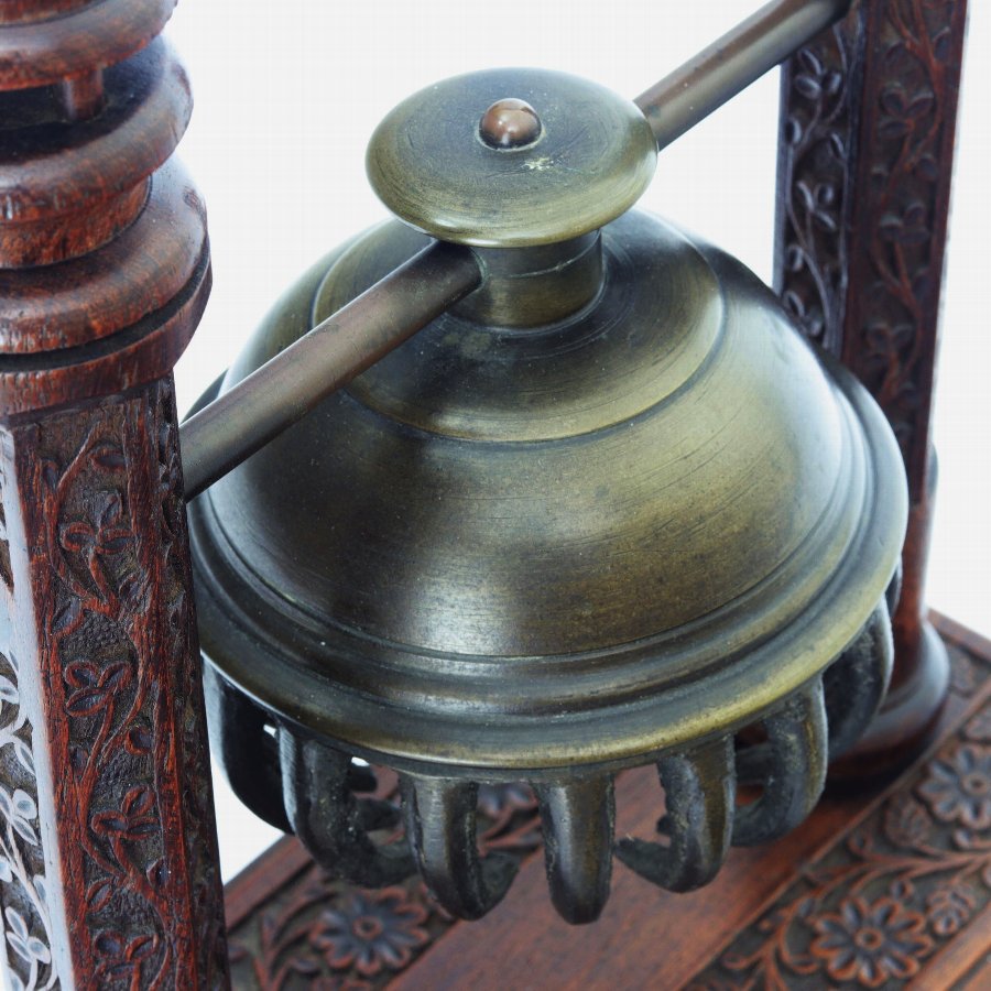 Antique 19th Century Bronze Indian Elephant or Claw Bell on Carved