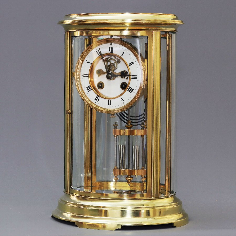 Oval Four Glass Mantle Clock with Visible Escapement by S Marti c1895