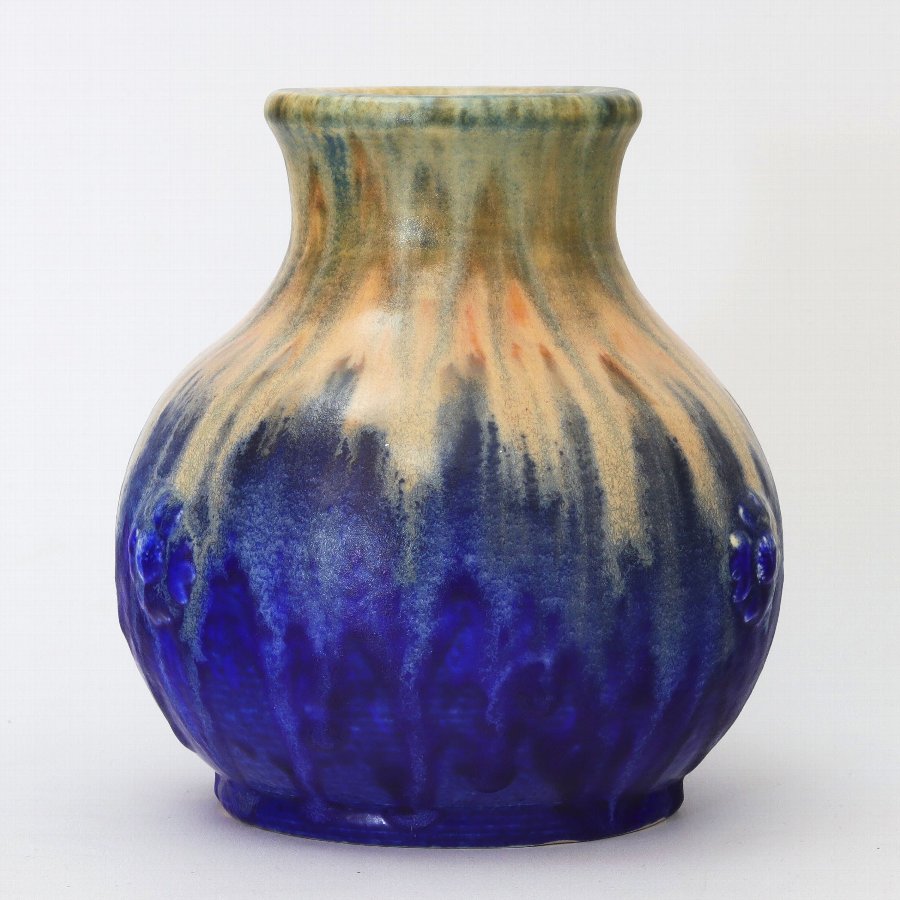 Ruskin Pottery Crystalline Drip Glaze Vase with Applied Decoration c1930