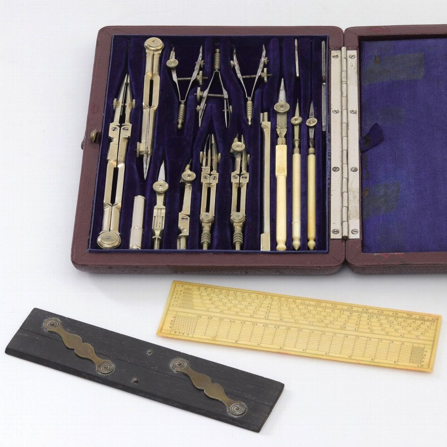 Antique Cased 'Full Set' of Technical Drawing Instruments