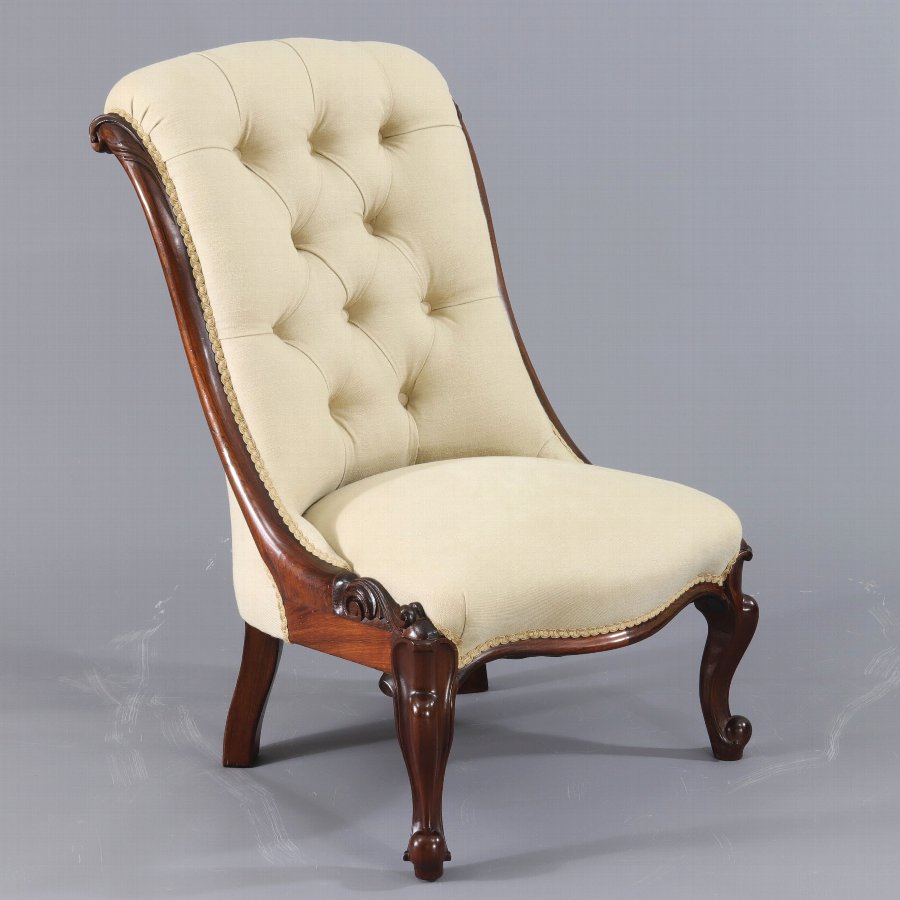 Carved Rosewood Deep-Buttoned Slipper or Nursing Chair c1850