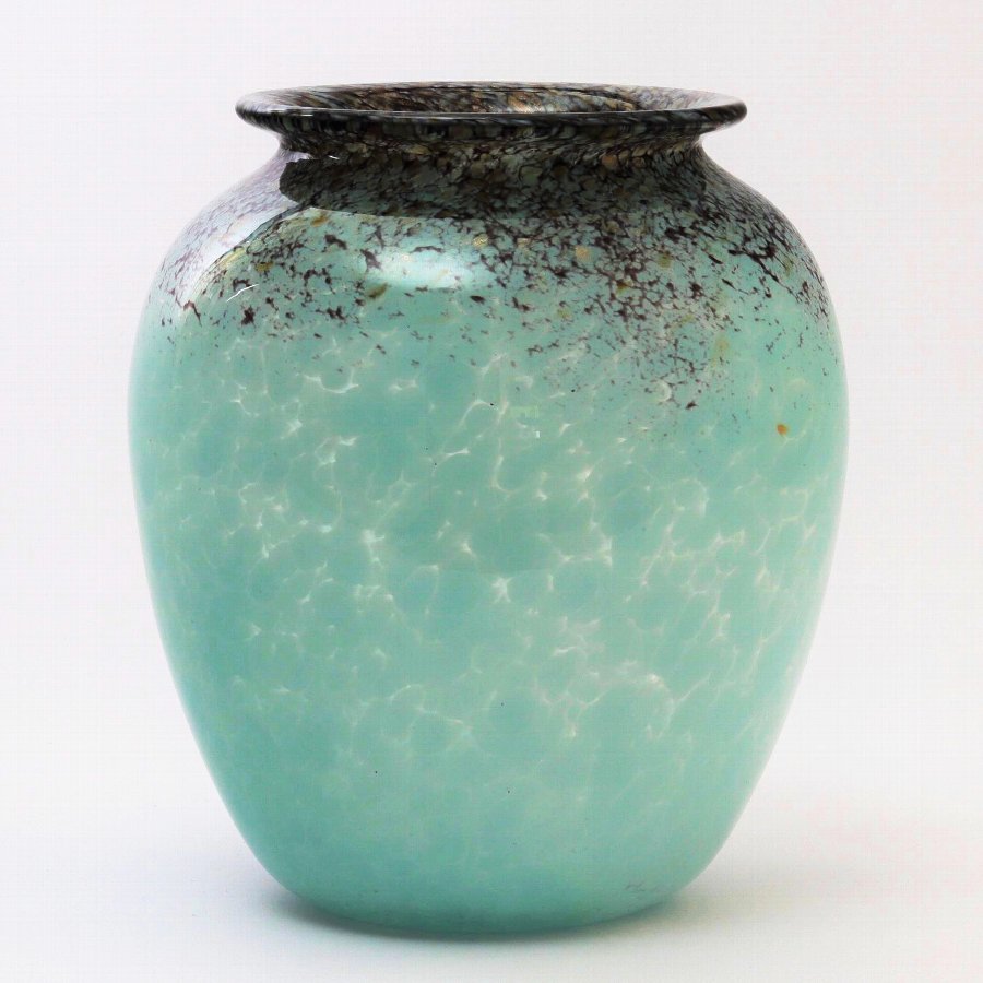 Monart Sky Blue Baluster Glass Vase With Gold Aventurine c1930