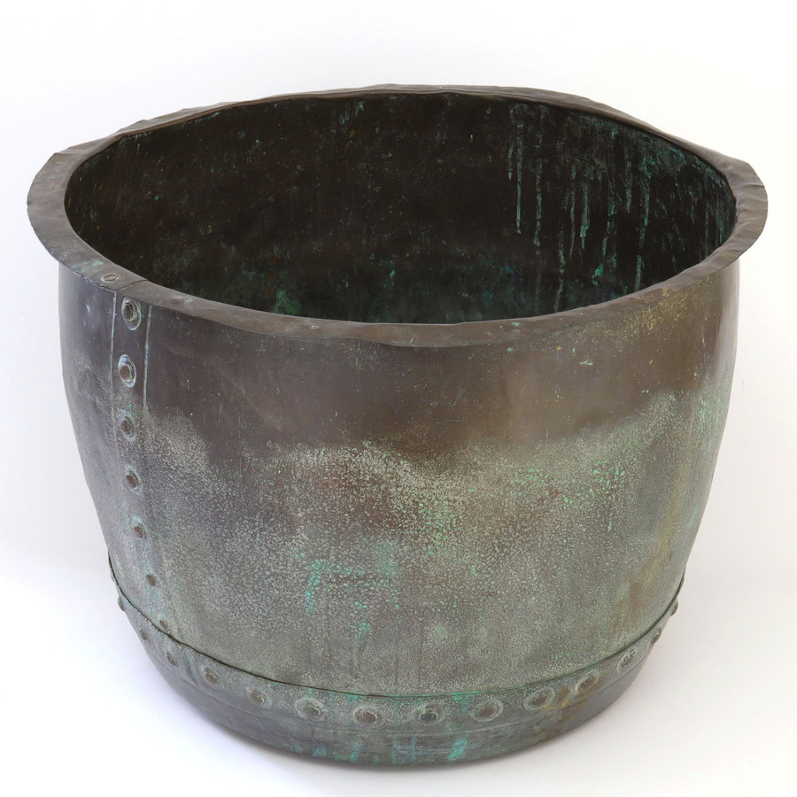 Large Mid 19th Century Verdigris Copper Log Bin / Planter