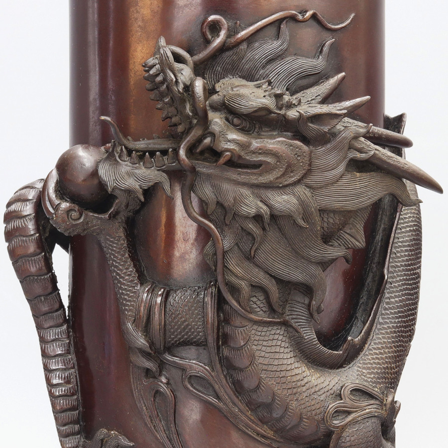 Japanese Meiji Period Signed Bronze Dragon Vase