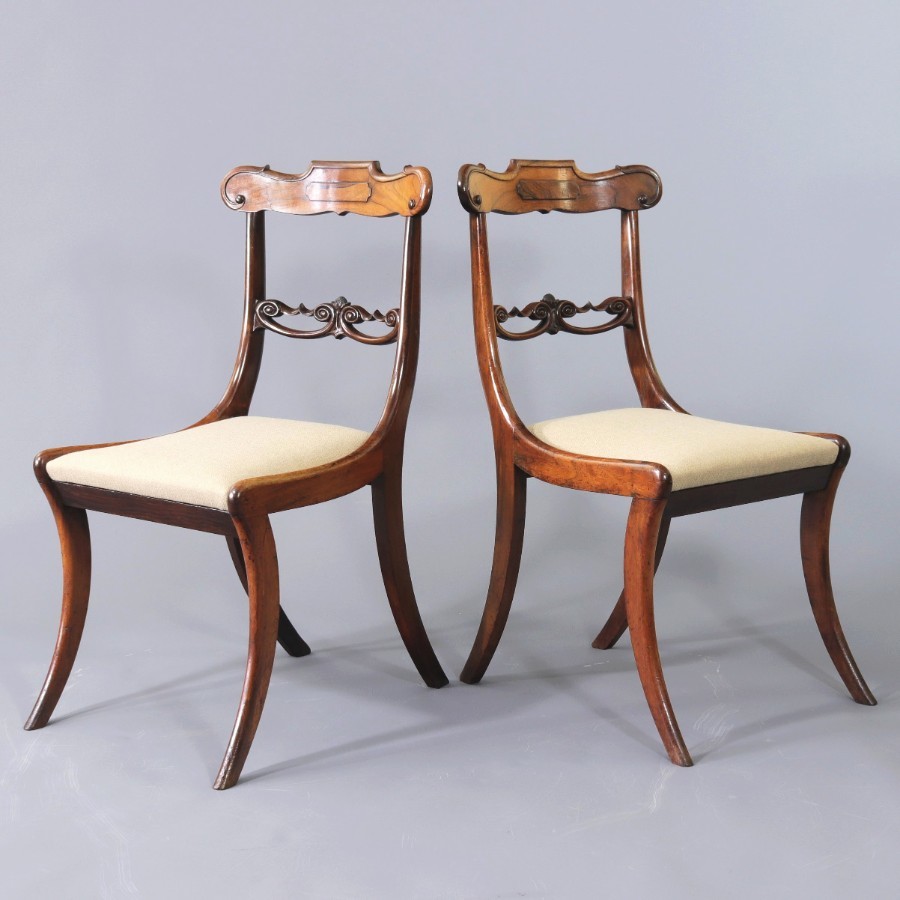 Pair of Regency Rosewood Sabre Legged Salon Chairs c1810