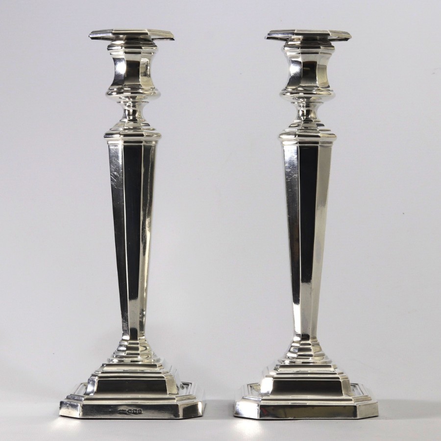 Pair of Classical Style Silver Candlesticks by James Dixon & Sons Sheffield 1918
