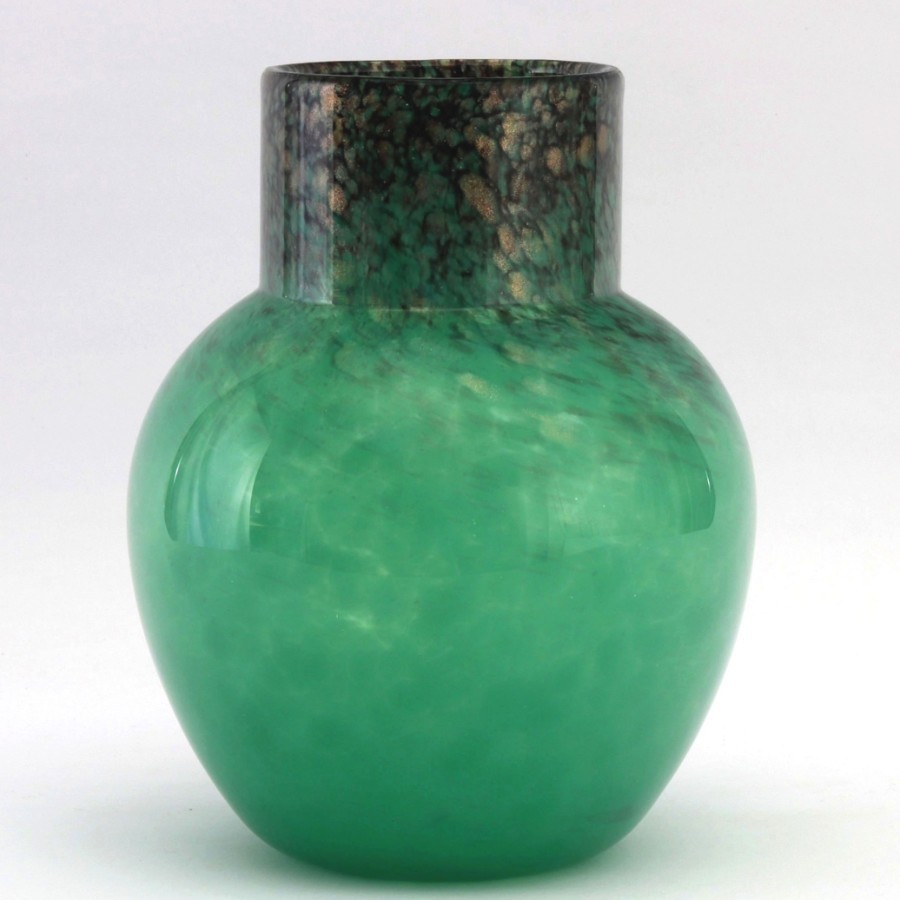 Monart Blue/Green Glass Vase with Gold Aventurine c1930s