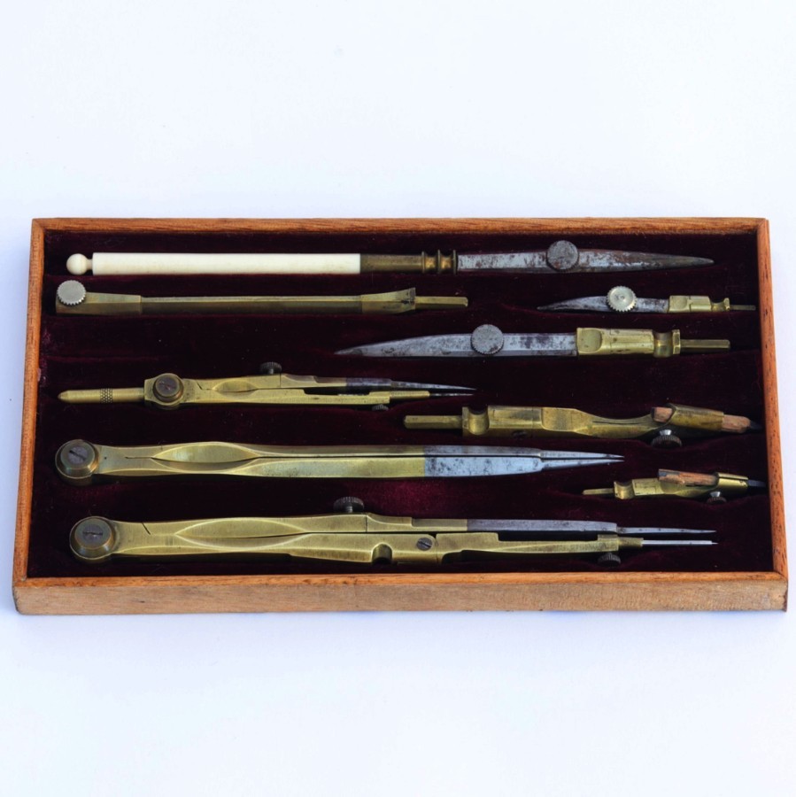 Antique 19th Century Mahogany Boxed Technical Drawing Instrument Set ...