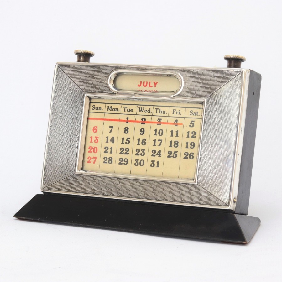 Antique Deco Silver Perpetual Desk Calendar by WJ Myatt & Co