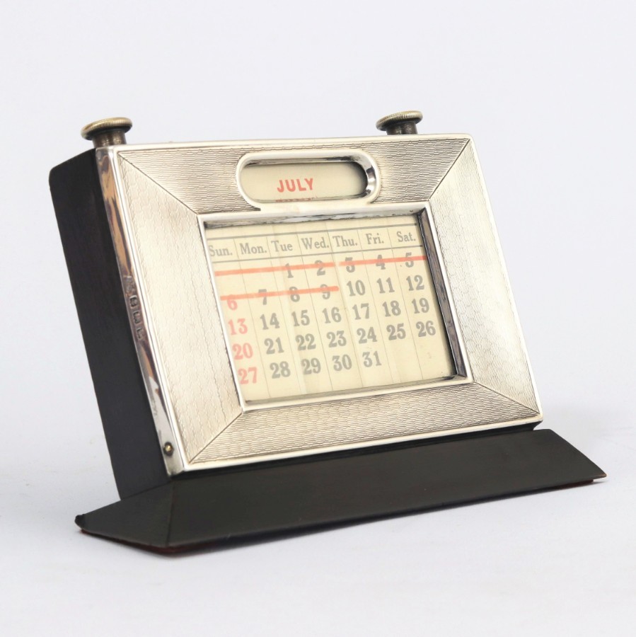 Antique Deco Silver Perpetual Desk Calendar by WJ Myatt & Co