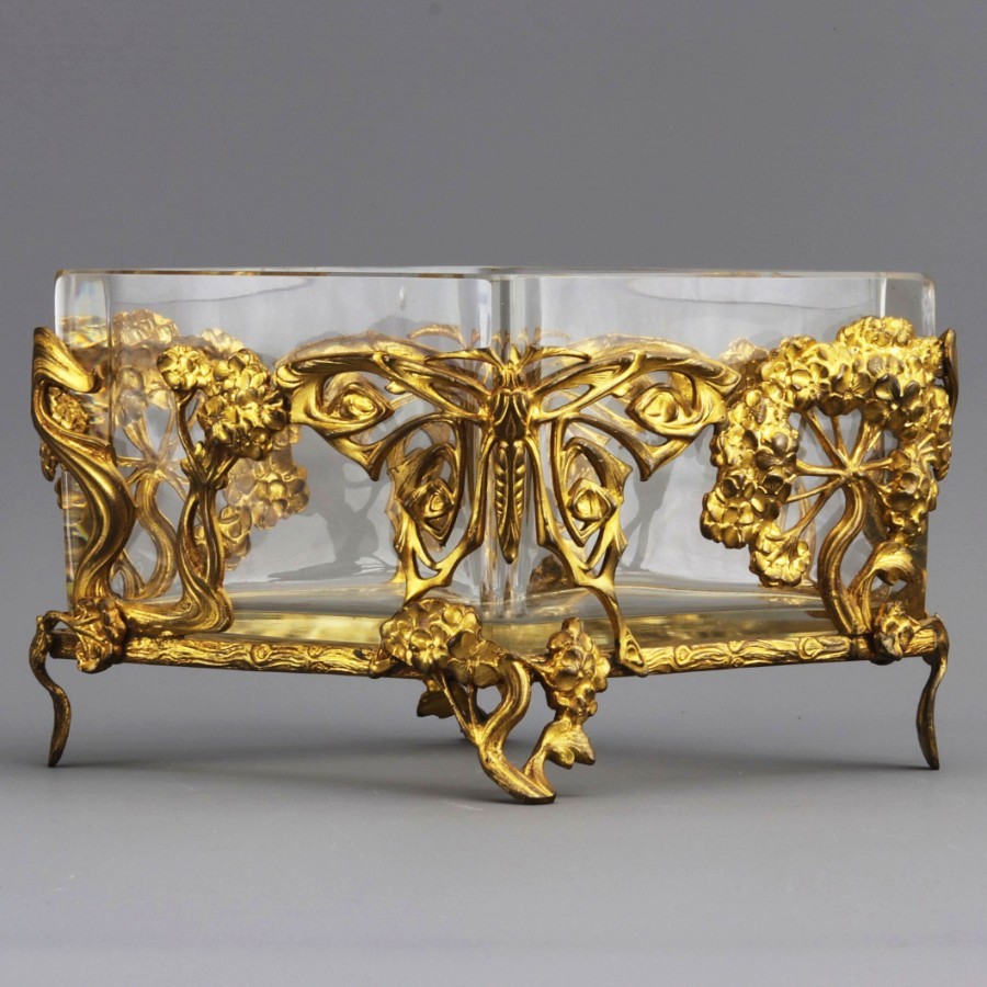 French High Art Nouveau Gilt Metal Centrepiece with Glass Liner c1890