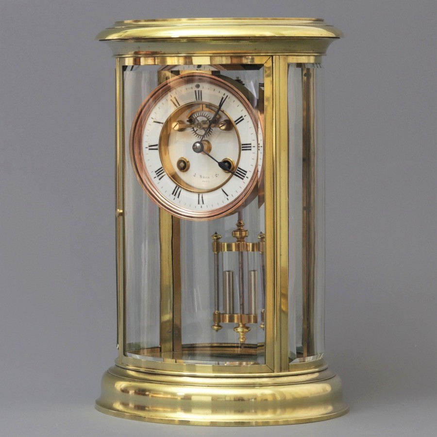 Oval Four Glass Mantel Clock by S Marti Signed J Neill & Co Paris c1875