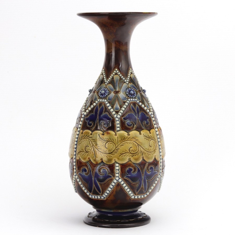 Doulton Lambeth Incise-Decorated Stoneware Vase by Elizabeth Fisher c1885