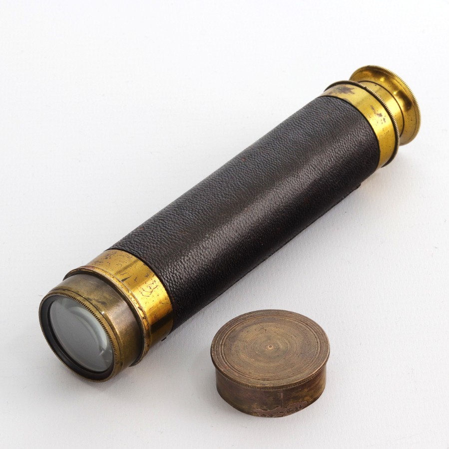 19th Century Three-Draw Brass and Leather Terrestrial Pocket Telescope