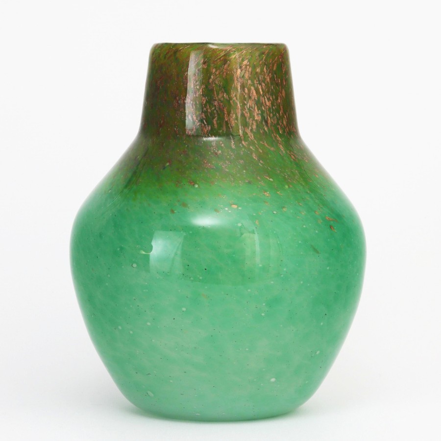 Monart Art Glass Sea-Green Vase with Gold Aventurine