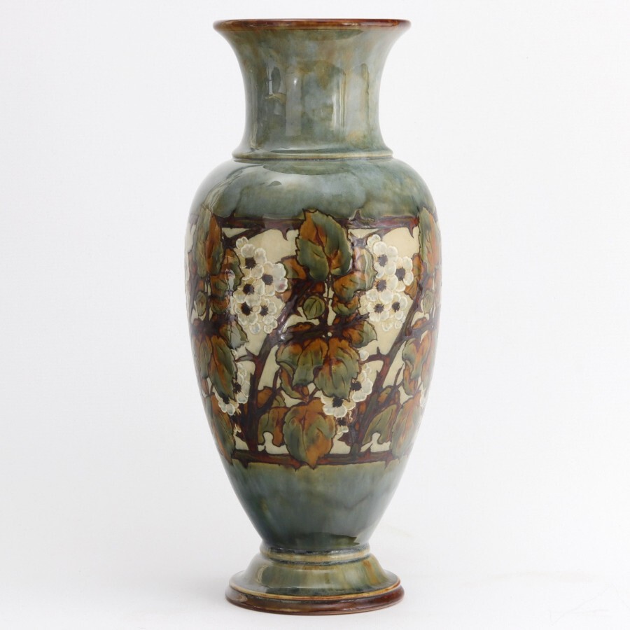 Large Doulton Stoneware Vase With Flowering Blackberry by Eliza Simmance c1910