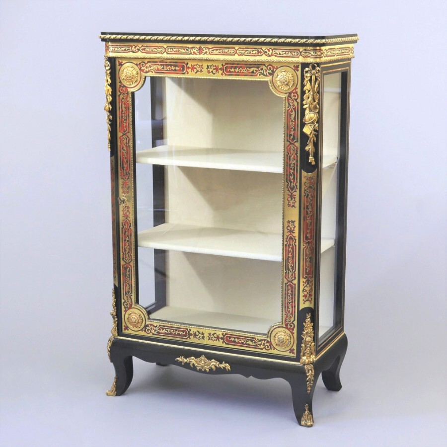 French Ebony and Boulle Vitrine / Display Cabinet with Ormolu Mounts c1870