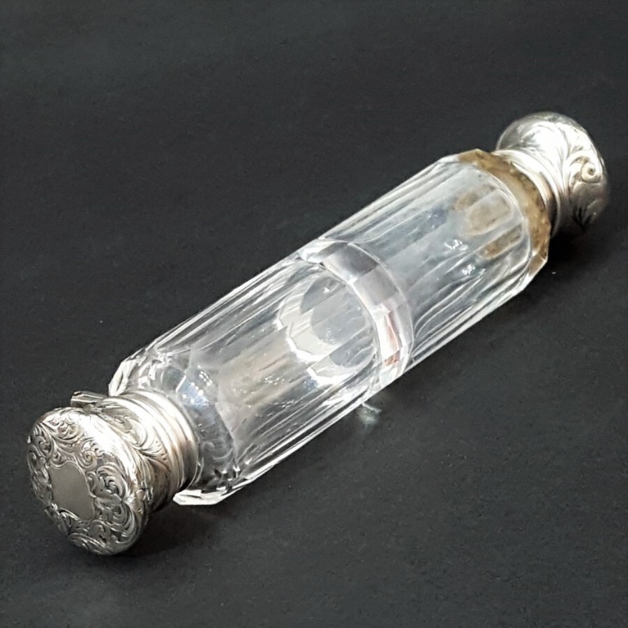 Antique Victorian Silver & Glass Double-Ended Scent Bottle