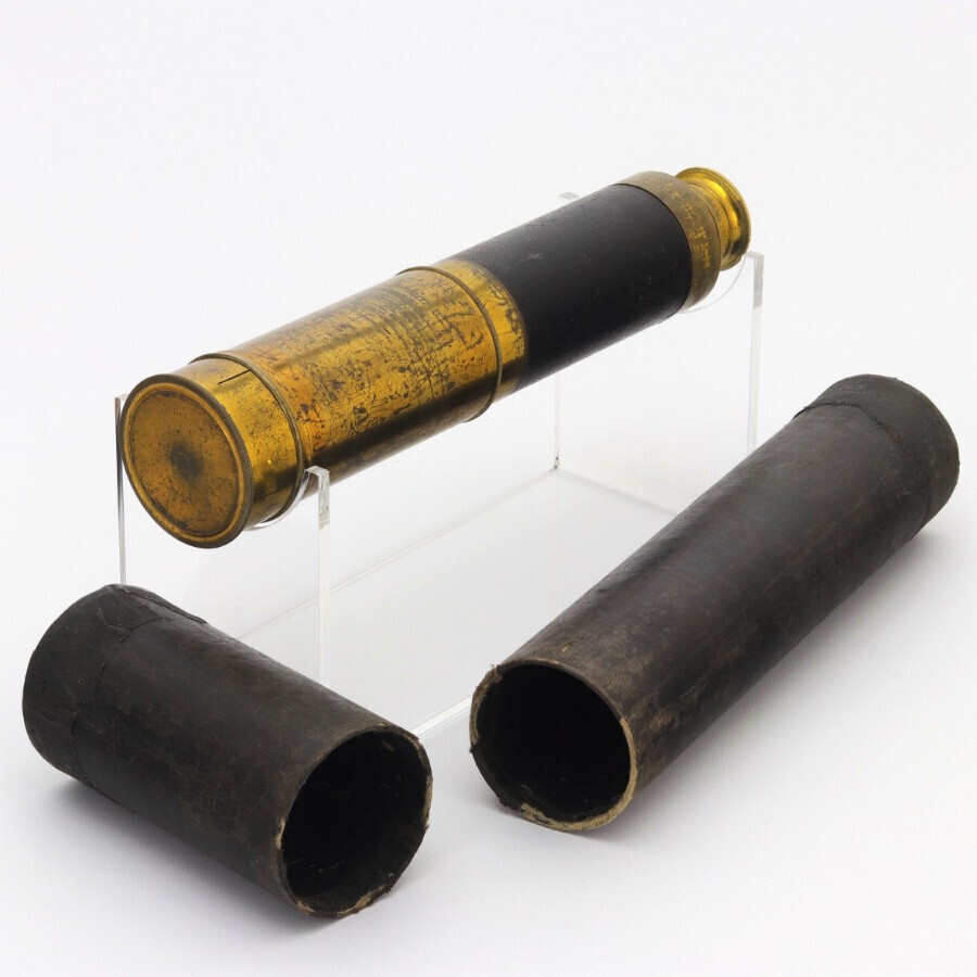 Early 19th Century Cased Leather Bound Three-Draw Telescope c1820