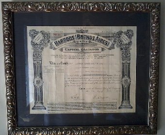 Antique Harrods Buenos Aires Stock Certificate